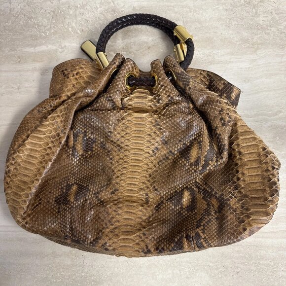 MICHAEL KORS COLLECTION GENUINE PYTHON SKORPIOS RING TOTE ITALY - Picture 2 of 12
